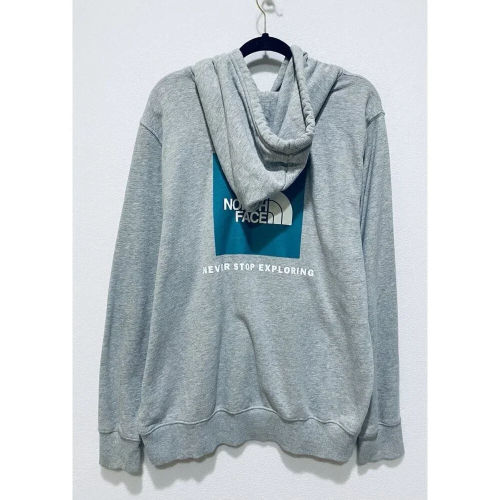 The North Face Hoodie Mens Large Gray Never Stop Exploring Graphic Fleece Hiking